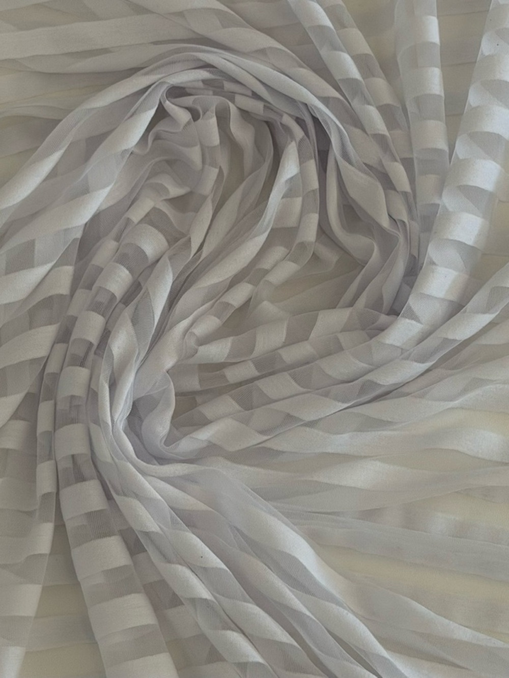 White Lightweight Sheer Translucent Striped Fabric With Alternating Opaque